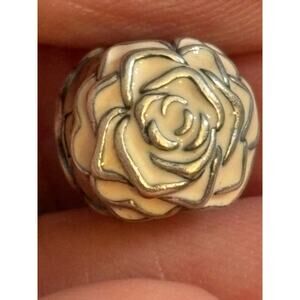 Pandora ALE 925 Sterling Silver Cream Enamel Rose Clip Charm